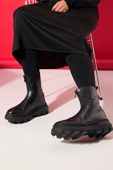 Lederboots, Zipper, Webpelz-Futter, Weite H