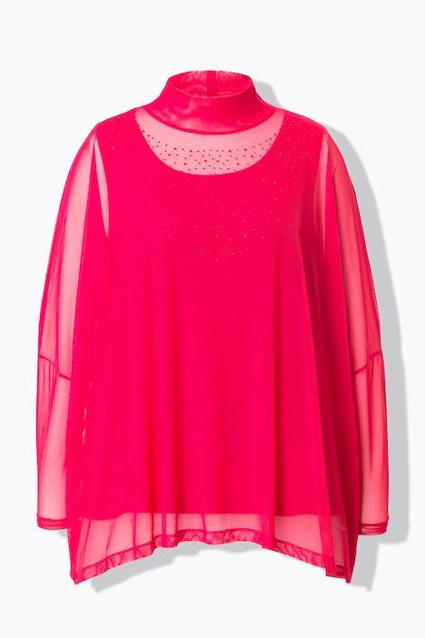 Bluse, oversized, Mesh, Glitzersteinchen, Top