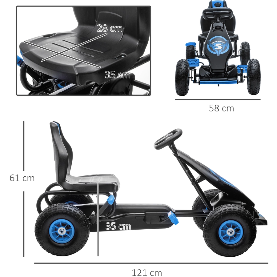 HOMCOM Go Kart mit verstellbarem Schalensitz blau, schwarz