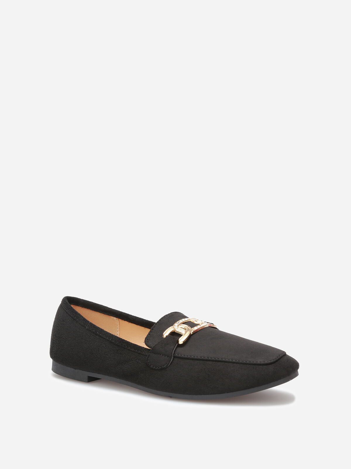 Mocassins en suédine à boucle en strass- Noir