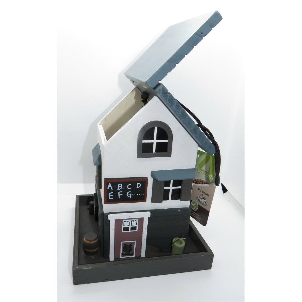Mangeoire ecole en bois, à graines pour oiseaux 18 x 18 x 23.5 cm