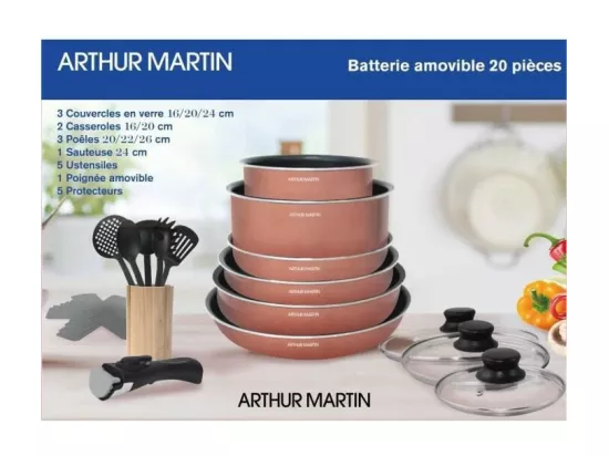 Batterie de cuisine 20 pieces Arthur Martin - aluminium - poignée amovible - tous feux dont induction