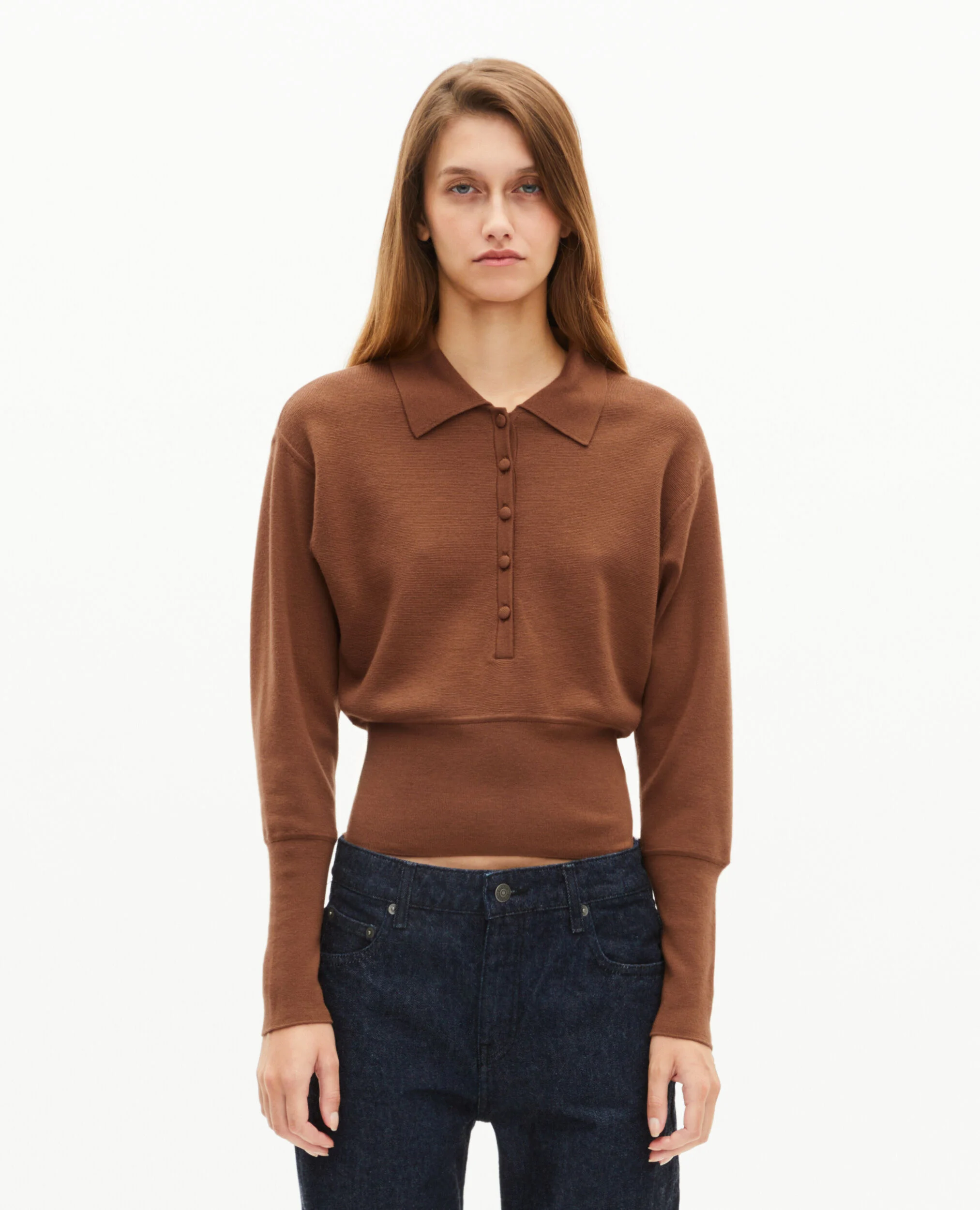 Pull col polo en laine mérinos mélangée camel