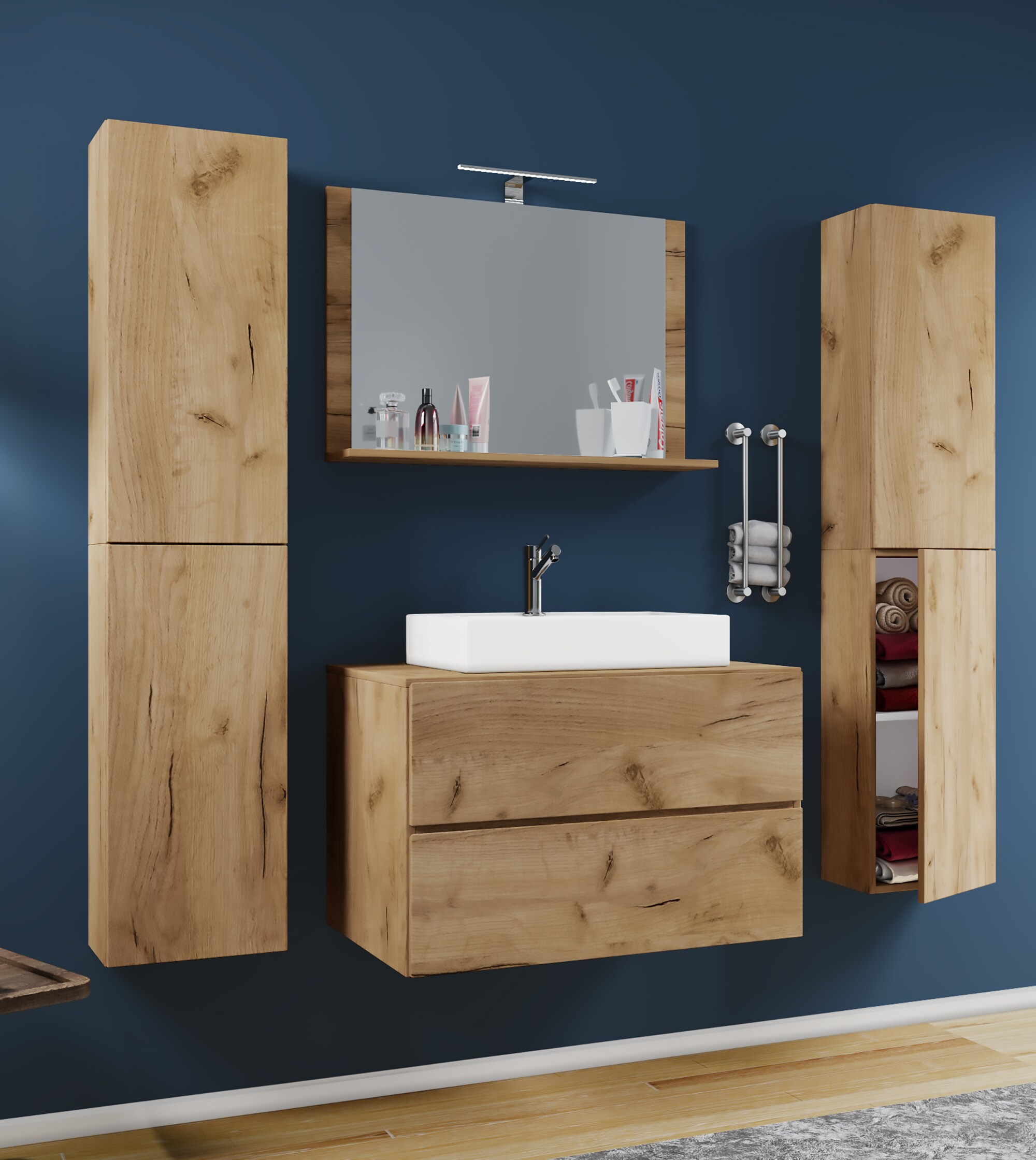 VCM 5-tlg. Waschplatz Waschtisch Badmöbel Set Waschbecken Lendas XL Schublade
