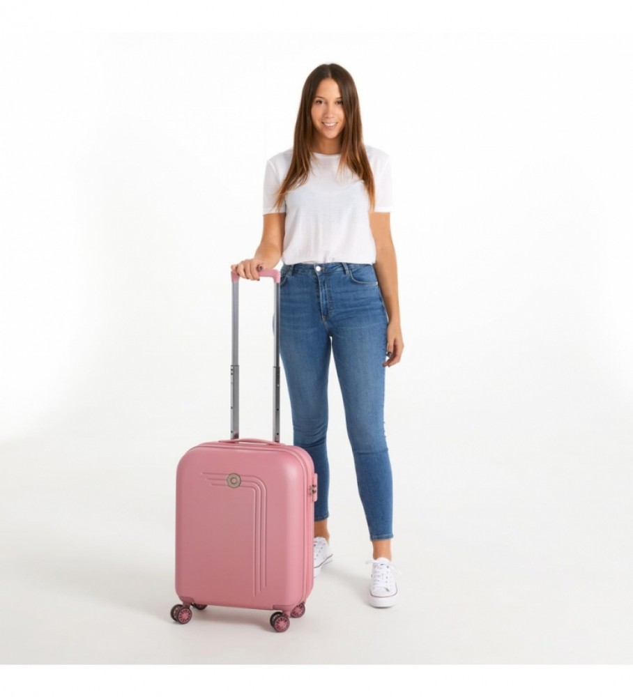 Mala de cabine rígida Movom Riga 55cm rosa -40x55x20cm-