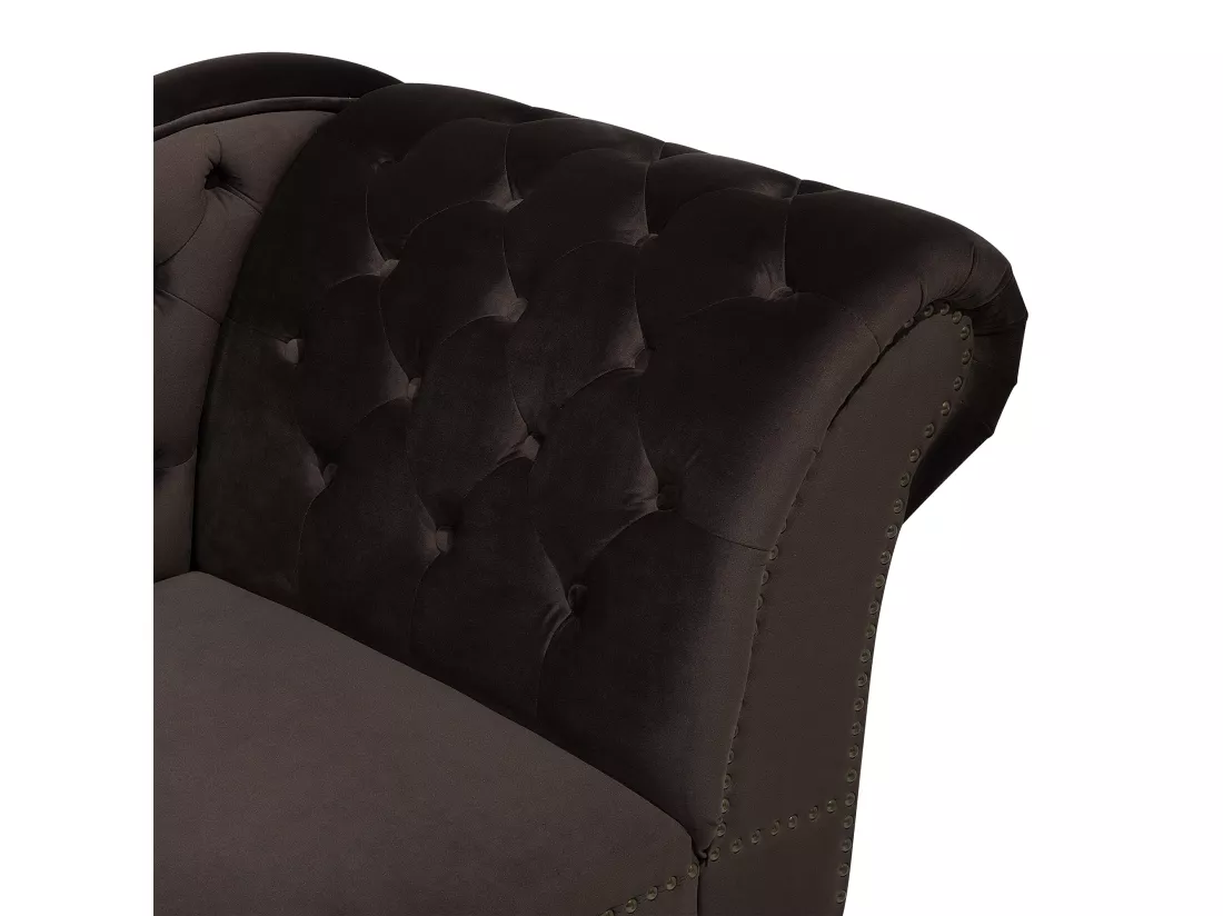 Chaise longue en velours marron côté droit style Chesterfield NIMES