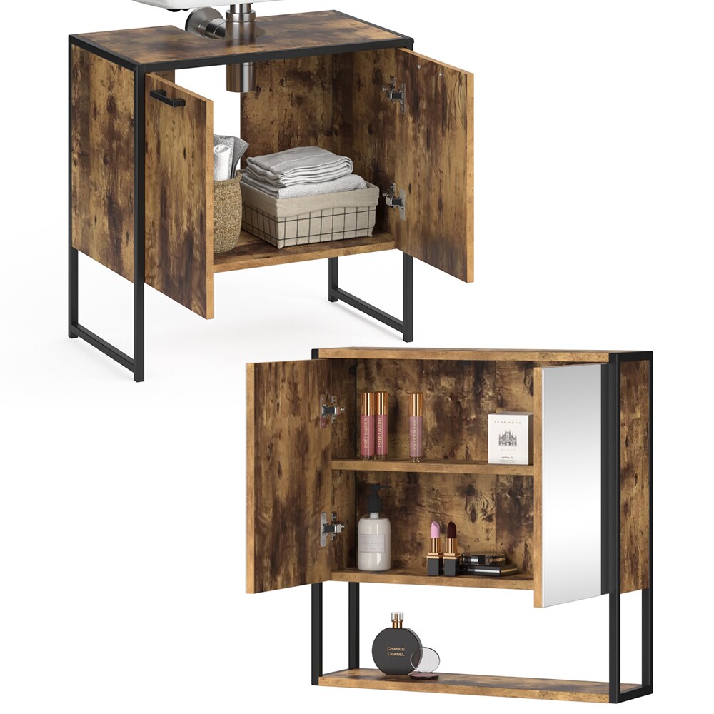 Vicco Loft Badmöbel Set Fyrk Vintage Spiegelschrank mit Ablage Waschtischunterschrank