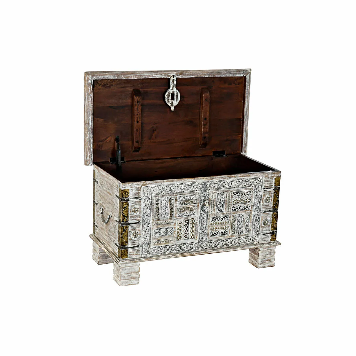 DKD Home Decor Coffre - Métal & Bois de manguier
