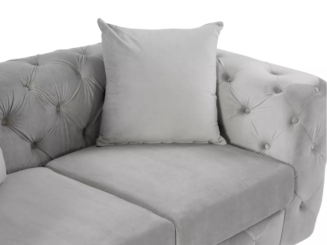Canapé 2 places chesterfield en velours gris clair EDWINA