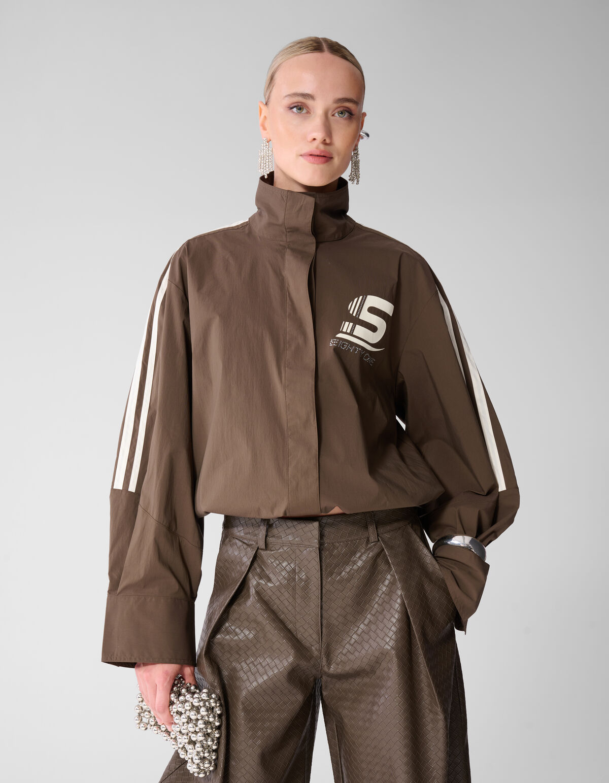 Poplin Track Blouse Donkerbruin