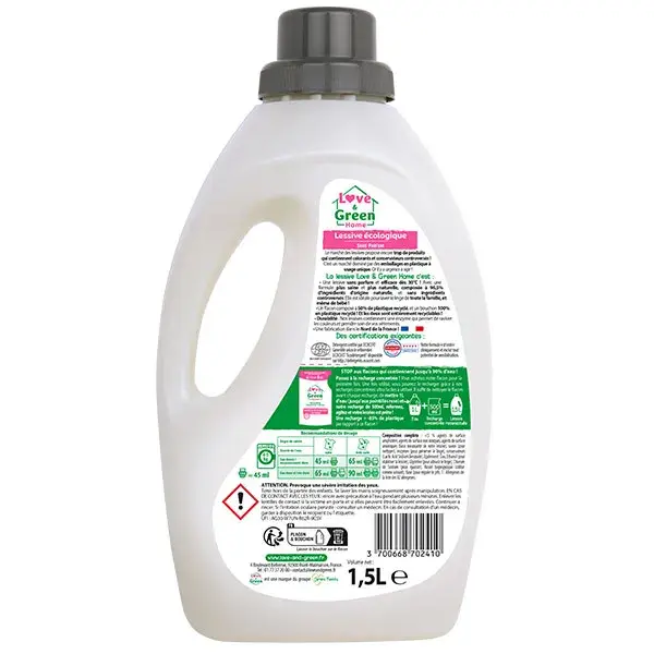 Detergente para roupa Love & Green Home, ecológico, recarregável e sem fragrância - 1,5L