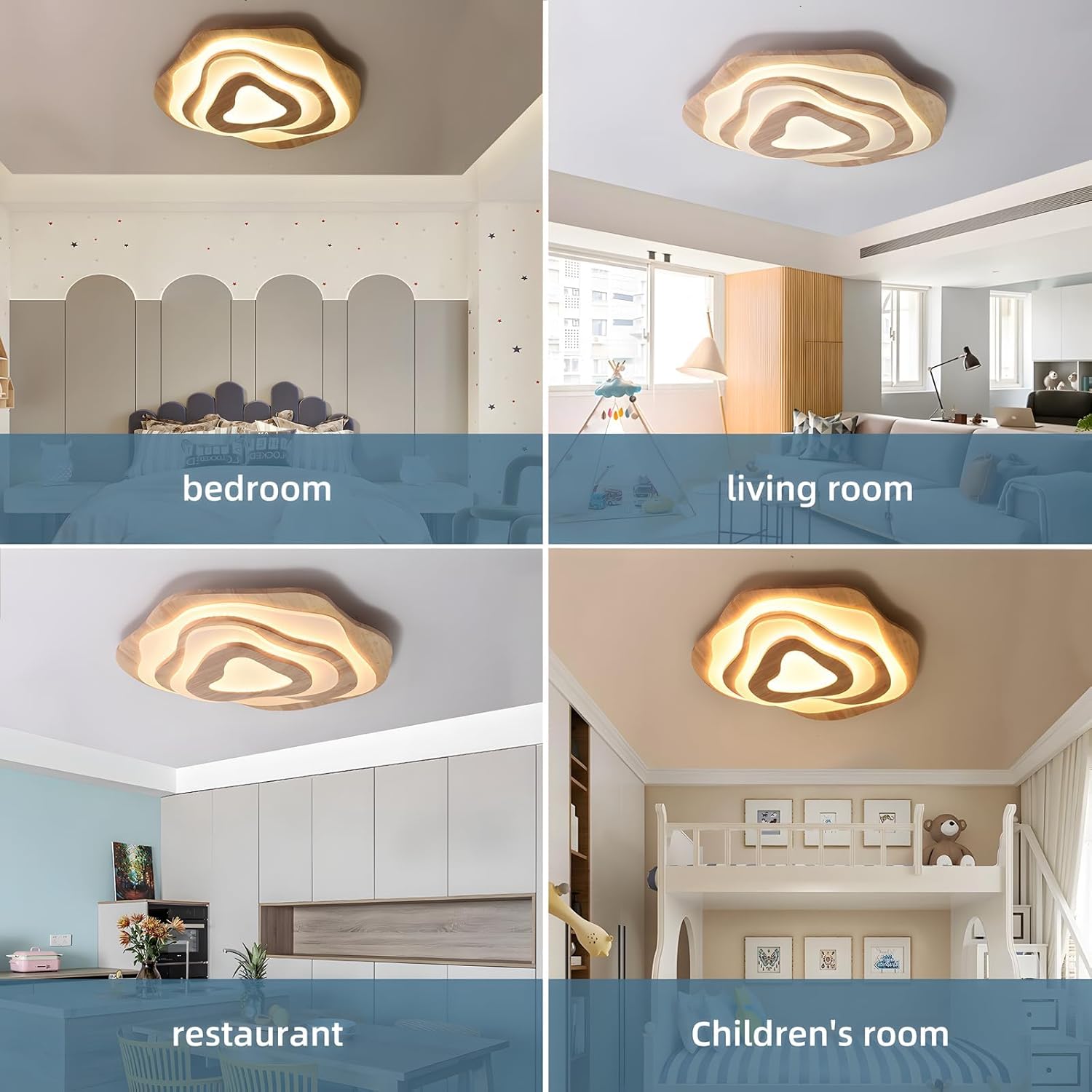 LED-Deckenleuchte Aus Holz | Ø57cm 50W 4300lm | 3000K-6000K Dimmbar Mit Fernbedienung, Moderne Wolkenlampe Aus Natürlichem Holz + Acryl, Wohnzimmer, Kinderzimmer, Küche, Esszimmer, Heimbüro