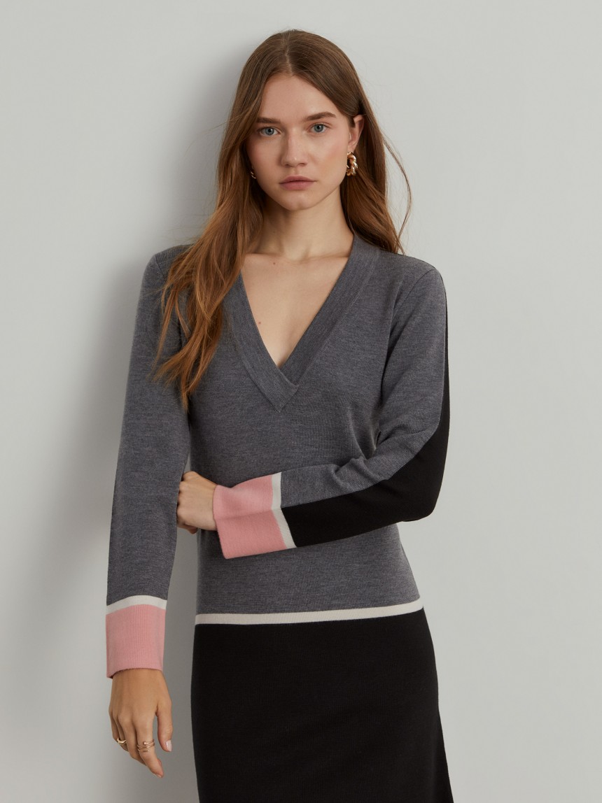 Vestido de malha curto color block