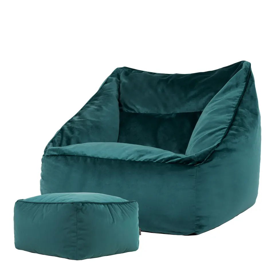 icon Zitzak en Poef Natalia - Fluwelen Zitzak - Blauwgroen