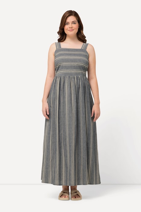 Maxikleid, Streifen, Carree-Ausschnitt, ärmellos, Leinenmix