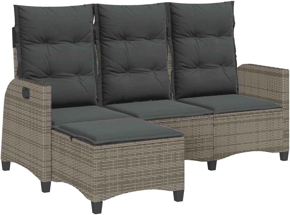 vidaXL Gartensofa mit Liegefunktion Kissen L-Form Grau Poly Rattan, Gartensofa, Sofa mit Liegefunktion, Außensofa, Outdoor Sofa, Terrassensofa
