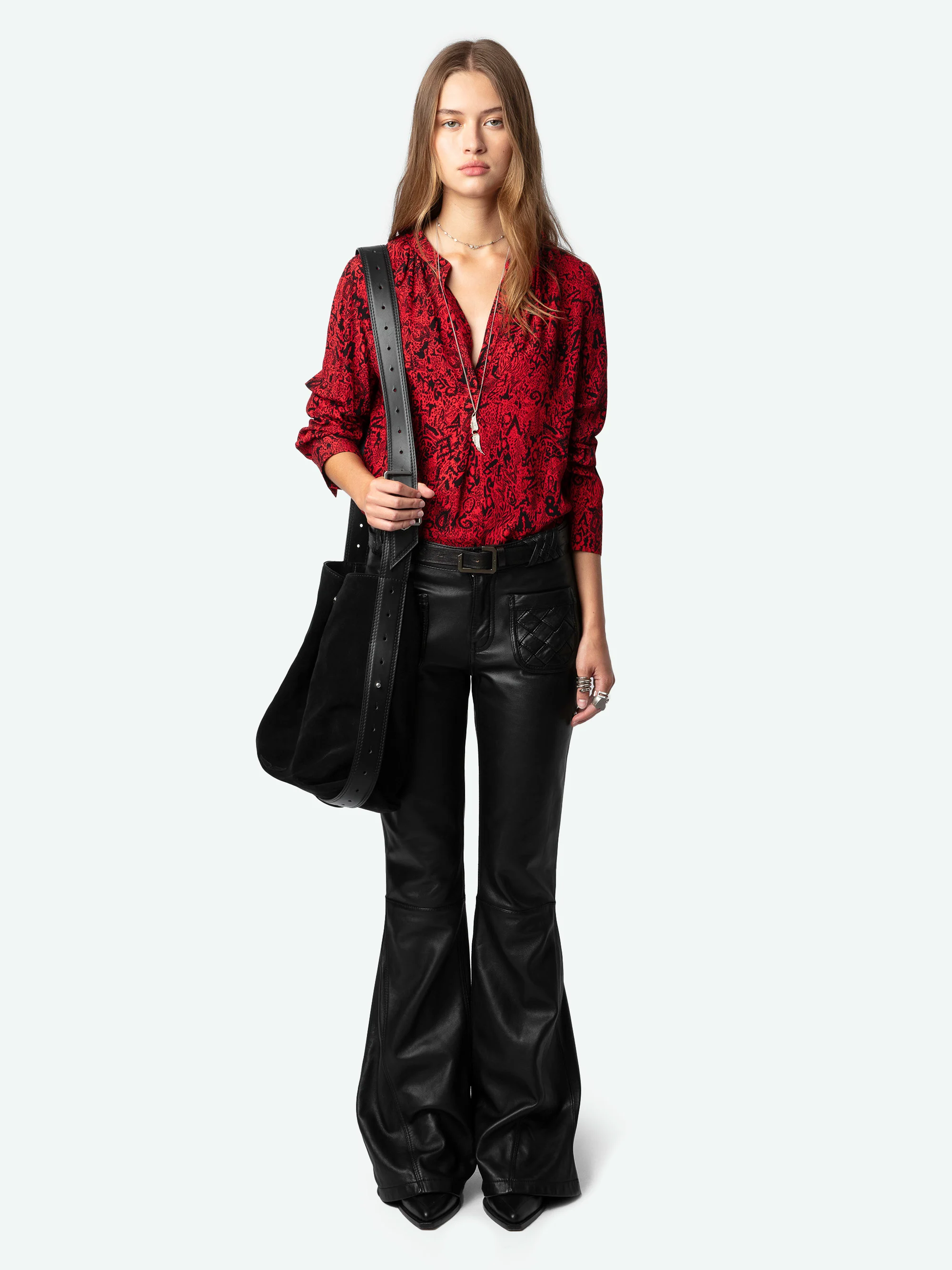 TINK - Blouse col V droite imprimée | Rouge