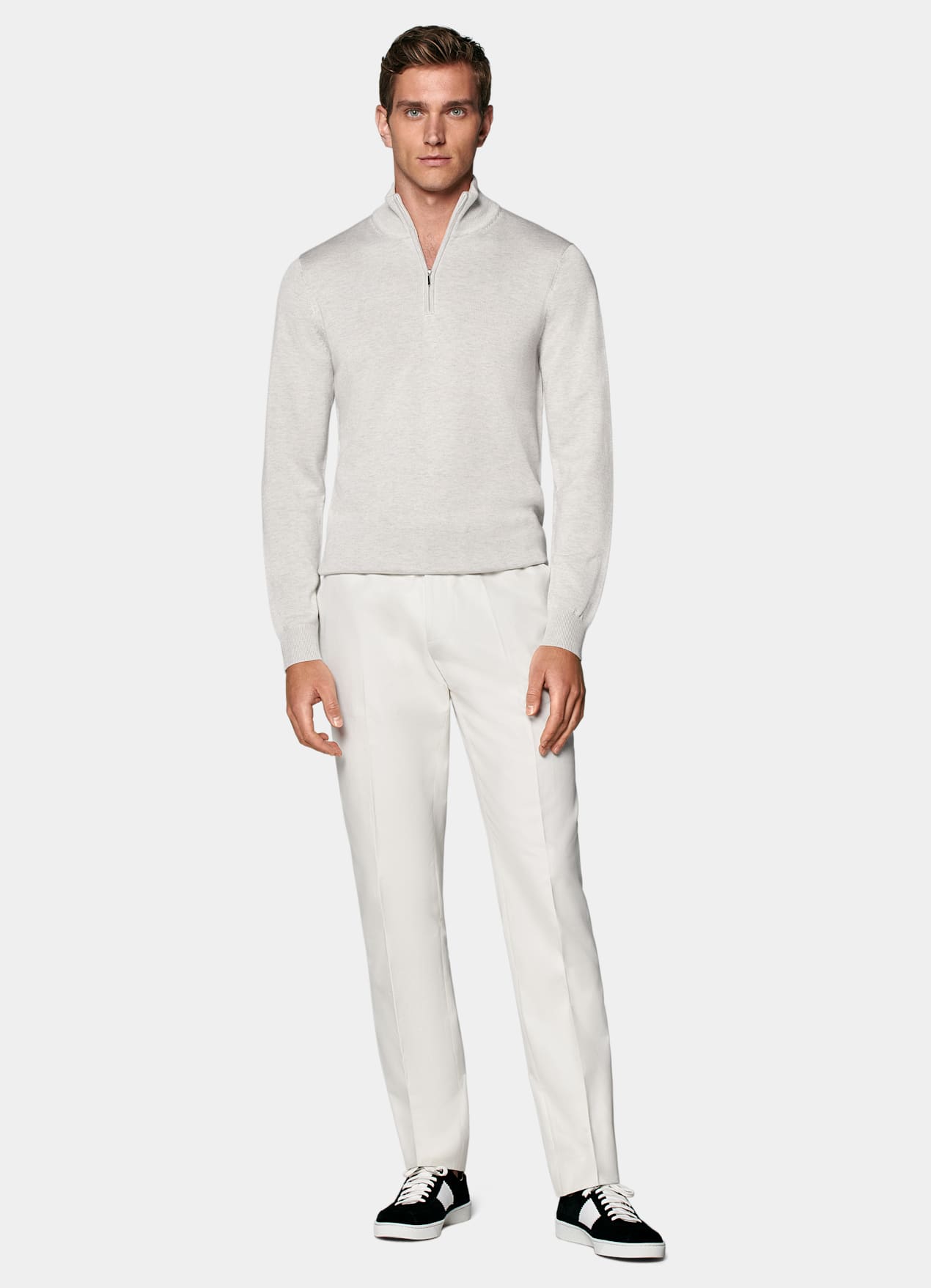 Pull semi-zippé gris clair
