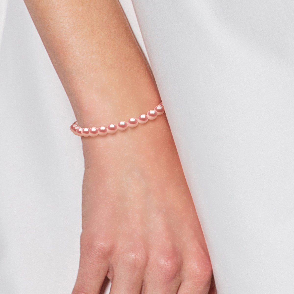 Bracelet Perles d'Eau Douce Grains de Riz 4-5 mm Roses Or Blanc 18 Carats