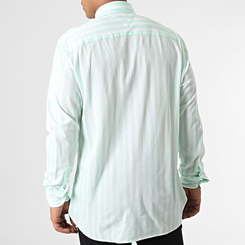 Chemise A Manches Longues Casual Knitted Bold Stripe 5220 Blanc Vert Clair