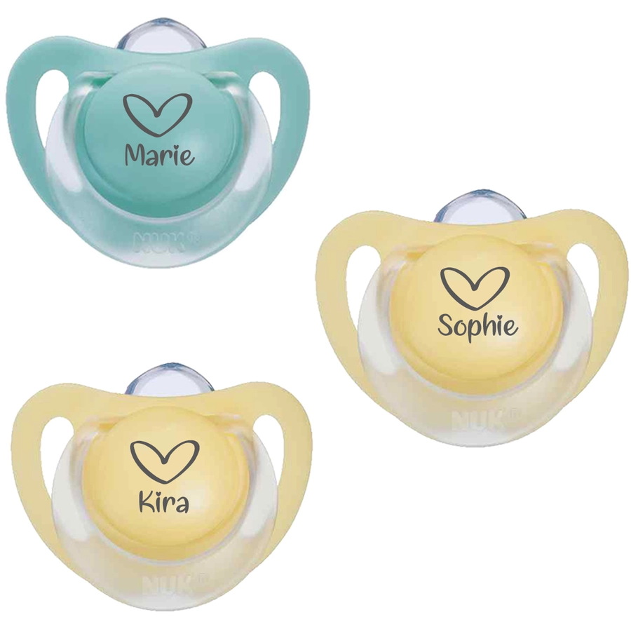 Schnullireich Schnuller mit Namen  Namensschnuller NUK Starlight Herz – 2er Set (Mädchen) Blau