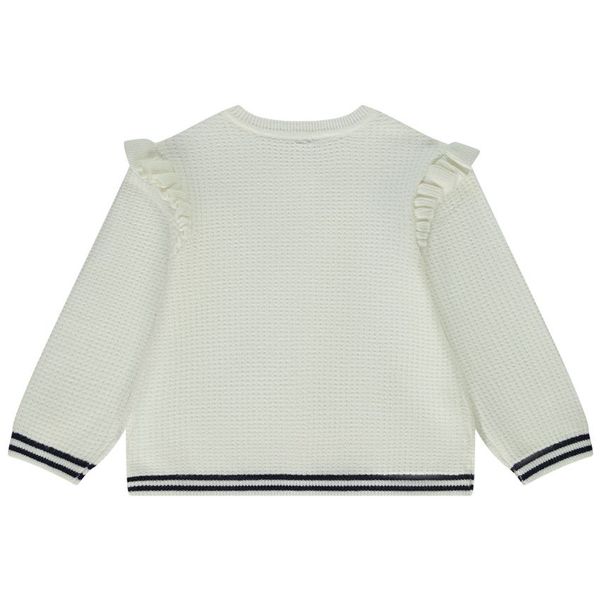 Gilet en tricot fantaisie avec volants pour bébé fille - Ecru