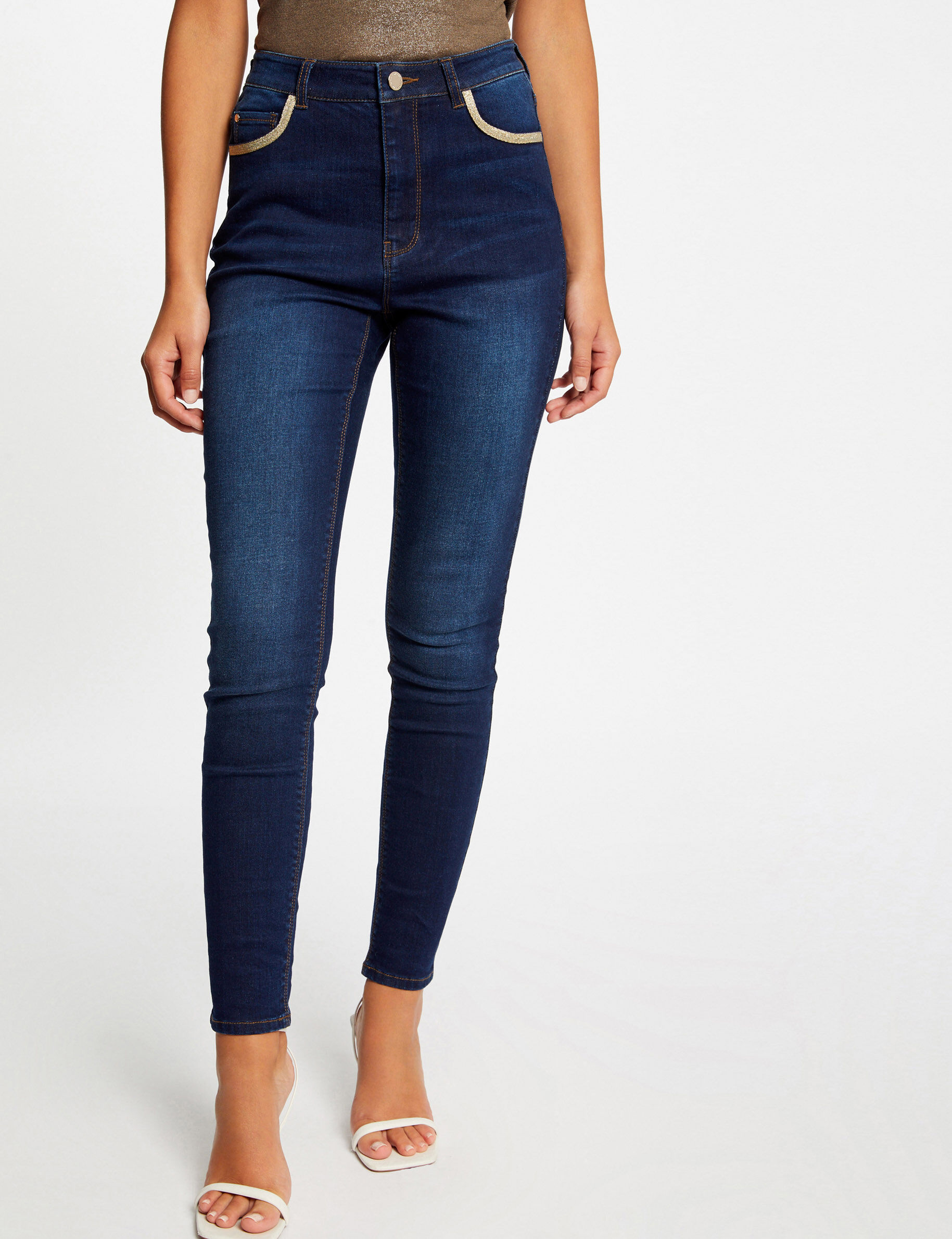 Jeans skinny à bandes métallisées jean brut femme - jean_brut