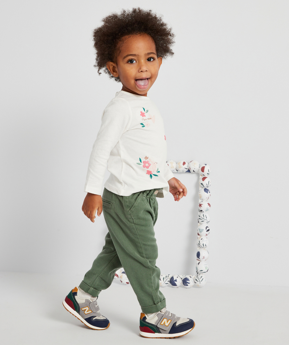 PANTALON BÉBÉ FILLE EN DENIM KAKI ET VISCOSE RESPONSABLE