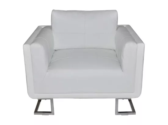 Fauteuil cube avec pieds chromés Blanc Similicuir