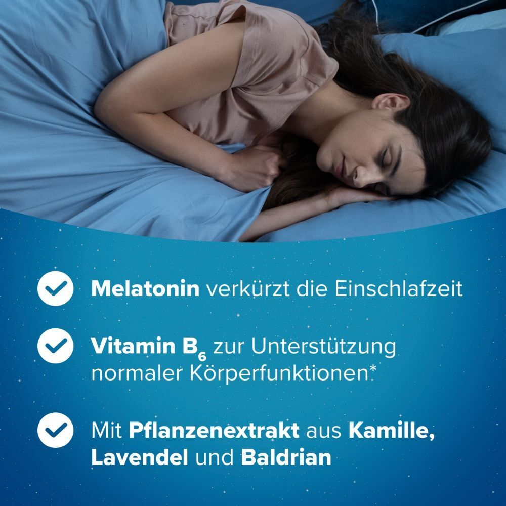 Hoggar® Melatonin Gummies: Angenehm schneller einschlafen. Weichgummis mit Blaubeergeschmack.1 mg Melatonin, Vitamin B6, Baldrian-, Lavendel- und Kamillenextrakt.