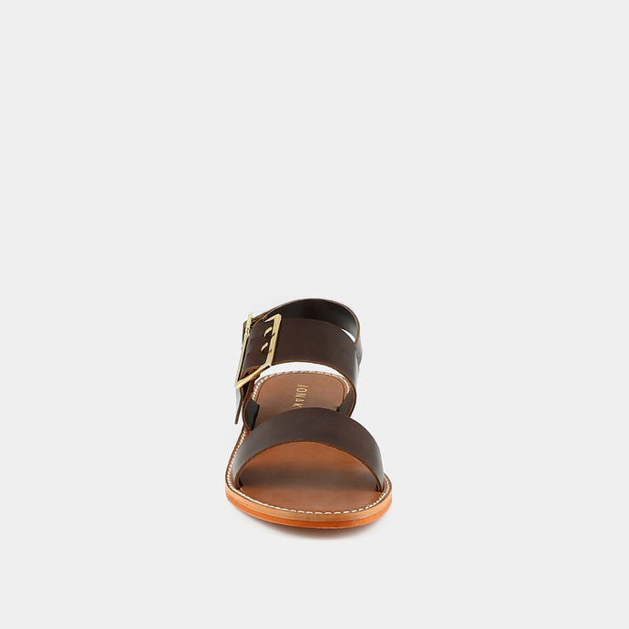 Sandales à brides et bouts ouverts  en cuir marron foncé
