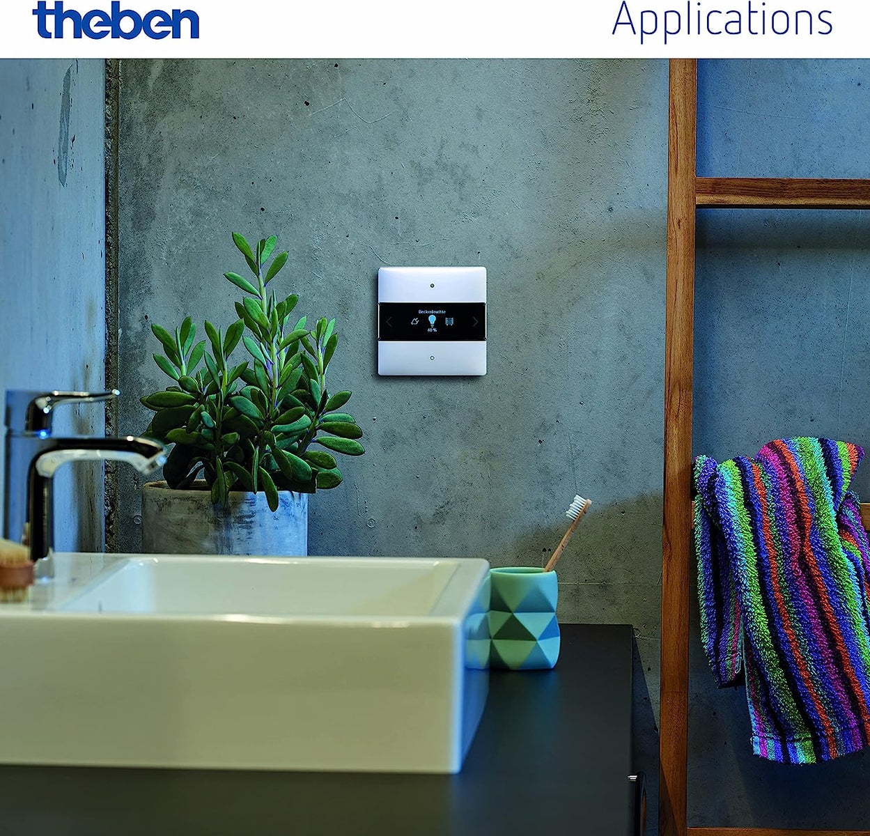 Theben 4969238 iON 108 KNX-ruimtecontroller met geïntegreerde temperatuurregelaar | Veilige communicatie via KNX Data Secure | App-bediening via Bluetooth