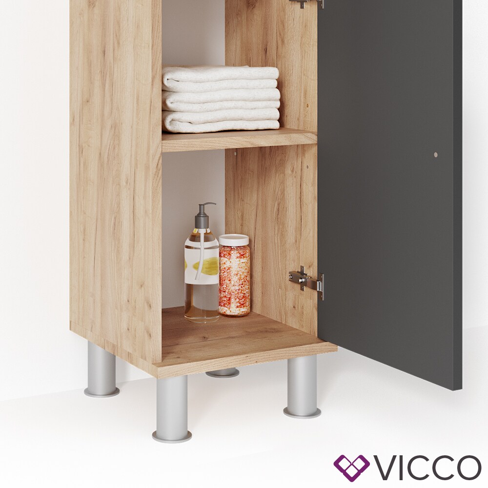 VICCO Badmöbel Set FYNN Eiche Anthrazit Bad Spiegel Unterschrank Badschrank Midi