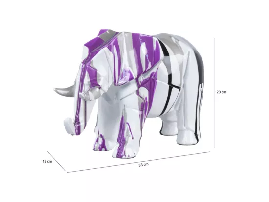 Statue éléphant géométrique coulure noir argenté violet H20 cm - DUMBO