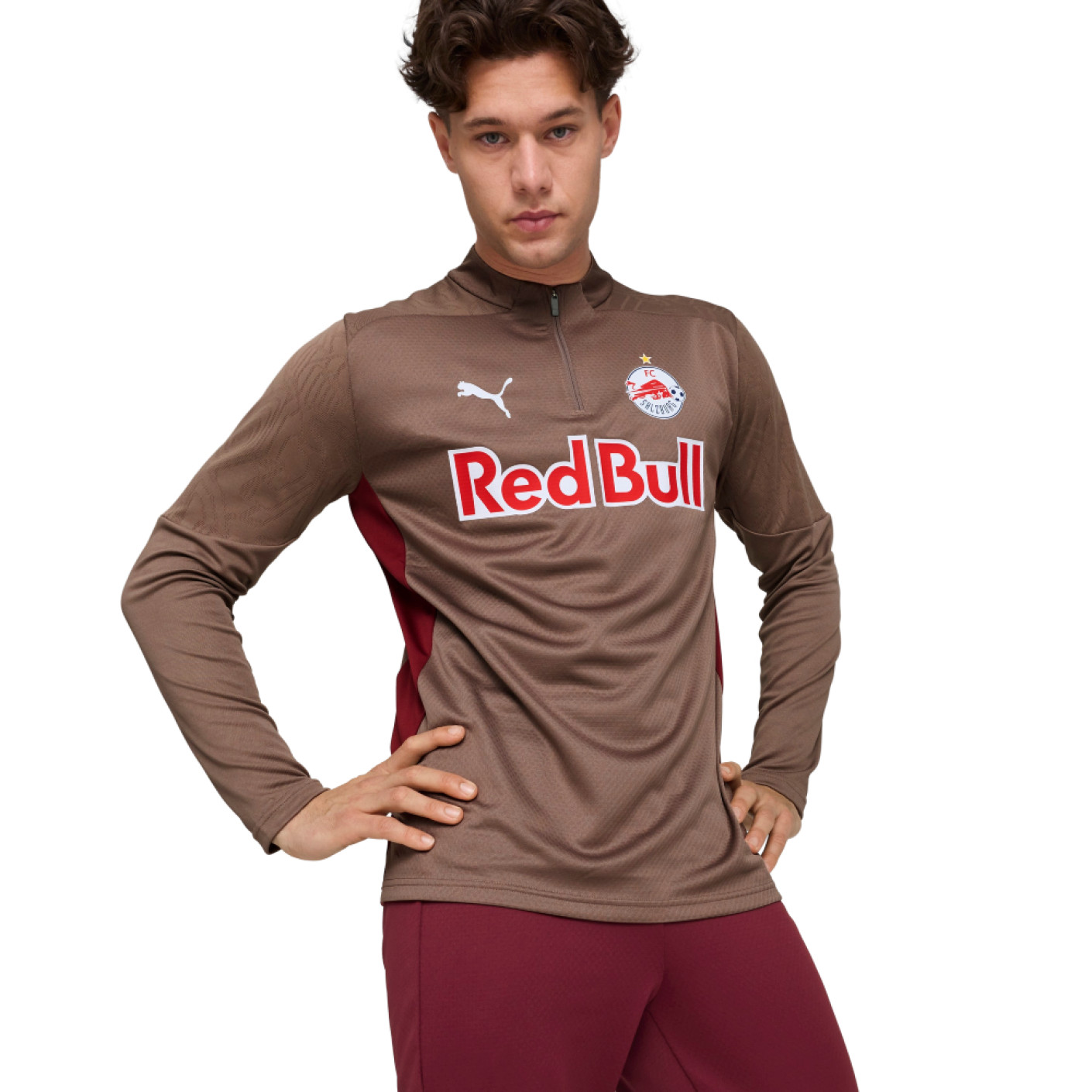 PUMA Red Bull Salzburg Trainingstrui 1/4-Zip 2024-2025 Bruin Rood Wit