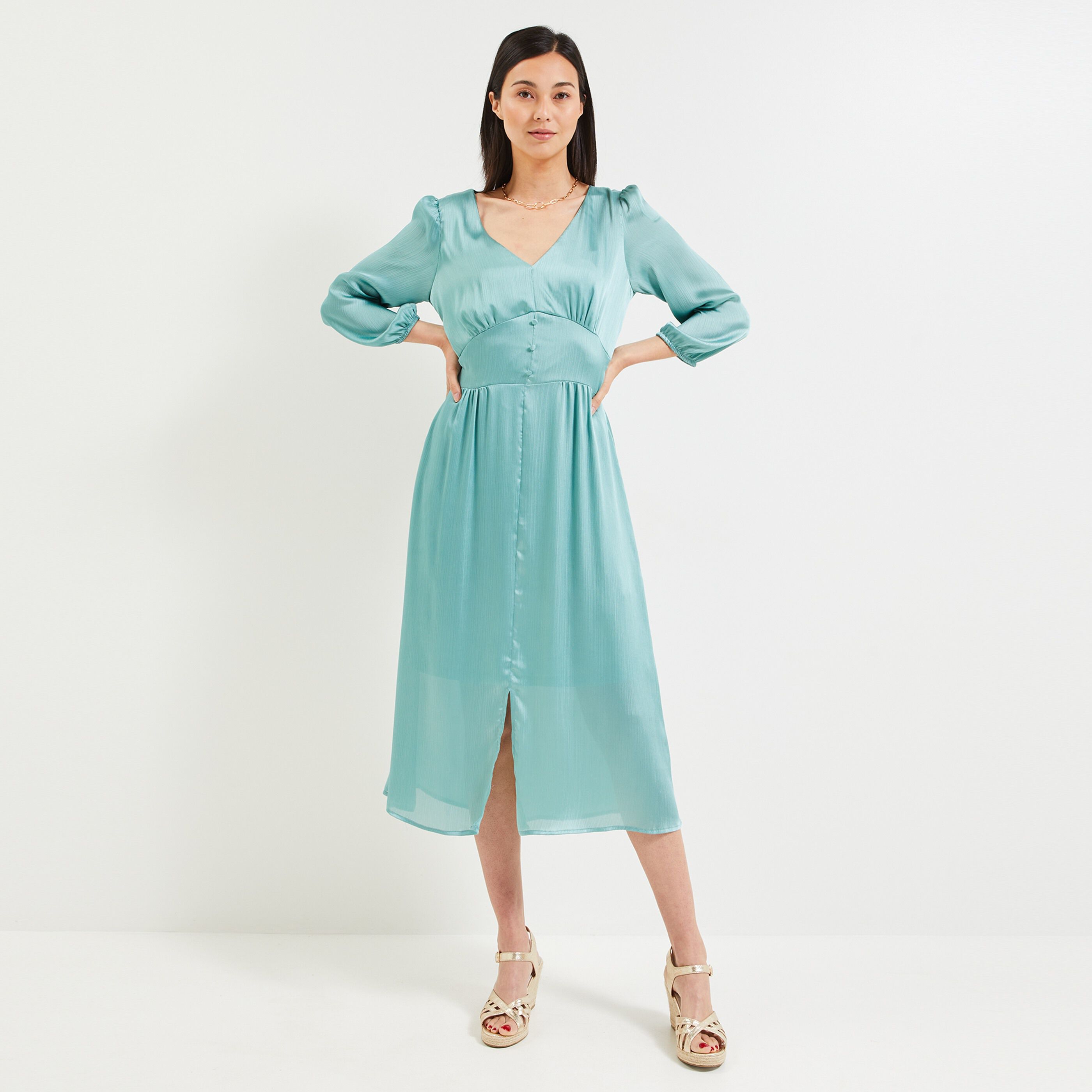Robe longue habillée femme - BLEU VERT