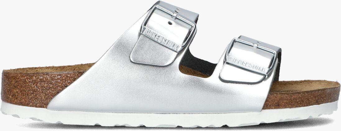 zilveren birkenstock slippers arizona met shine