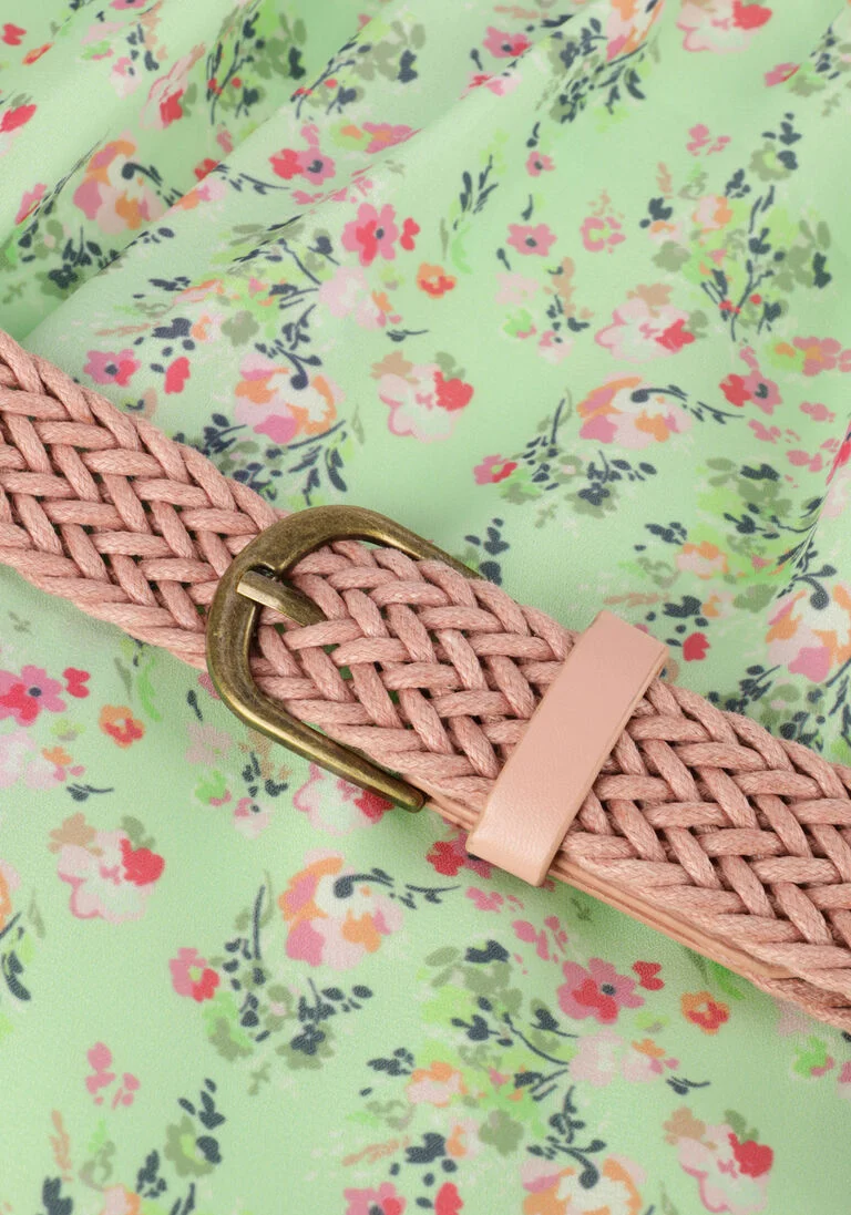 NONO groene nono mini jurk maan floral wide dress + belt