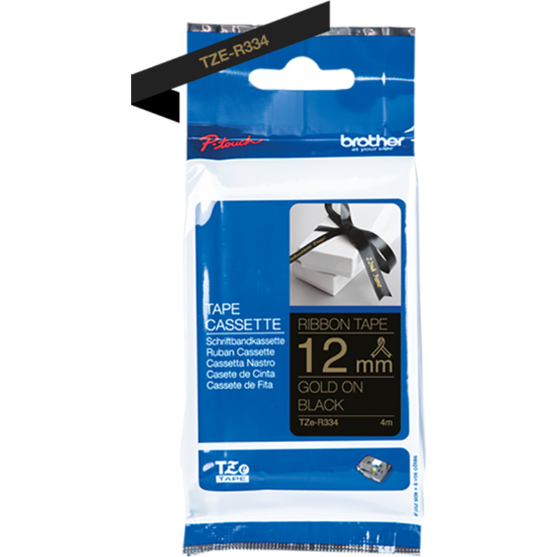 Brother P-Touch Stoffband TZe-R334, 12 mm, gold auf schwarz