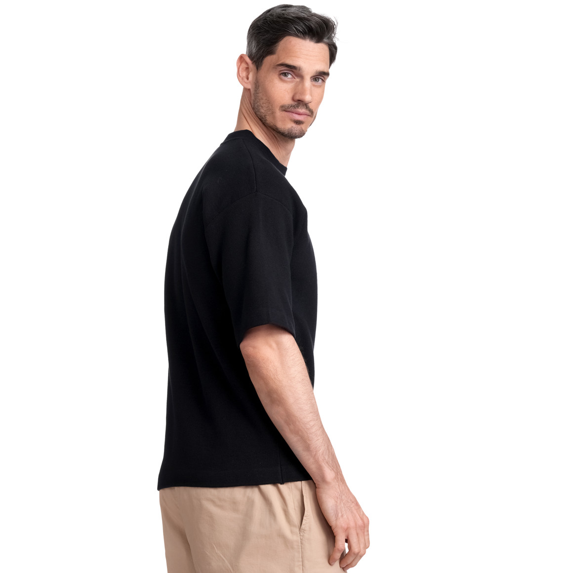 Jonas Nielsen Herren Strick-T-Shirt mit Brusttasche schwarz