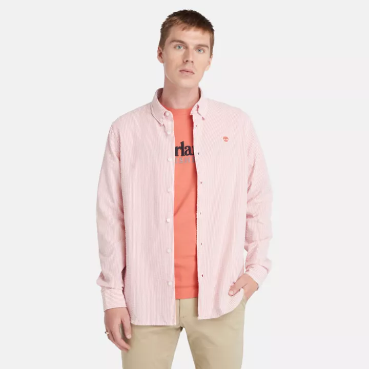 Chemise en seersucker à rayures pour homme en rose