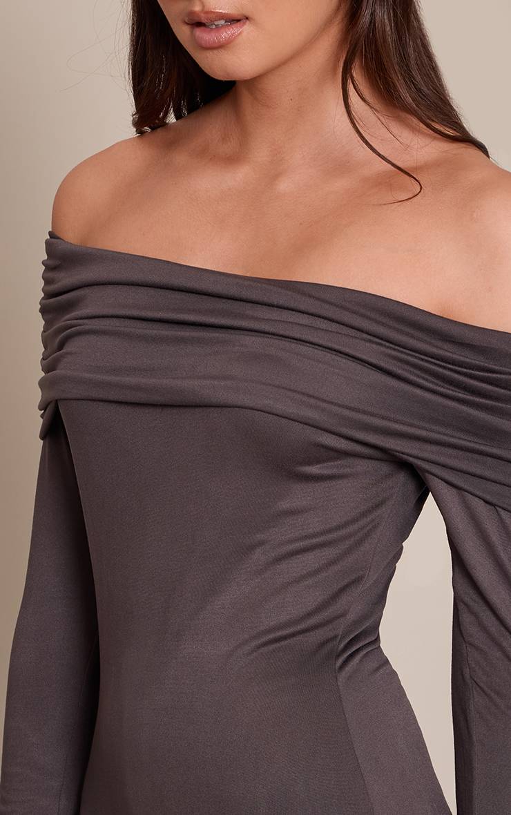 Charbon Robe Moulante Bardot En Jersey Doux Au Toucher