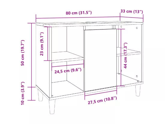 Armoire salle de bain gris béton 80x33x60cm bois d'ingénierie
