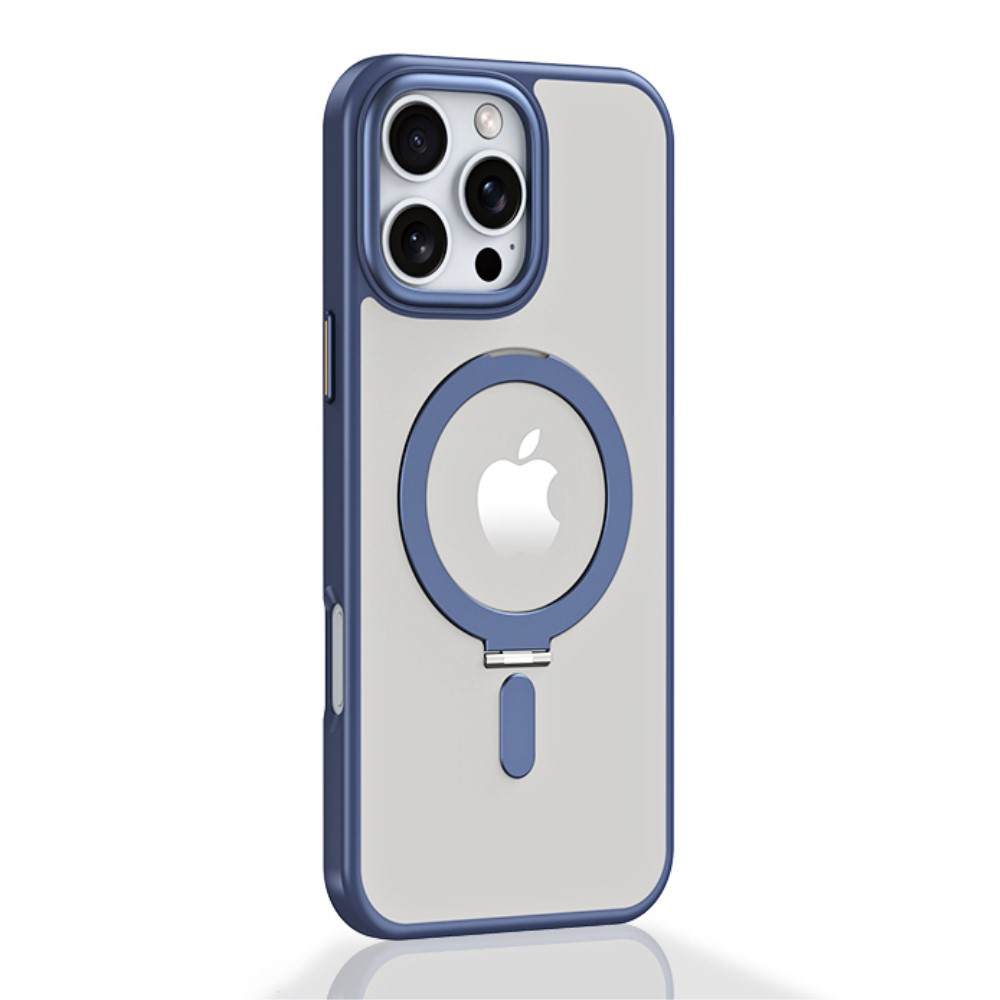 iPhone 16 Pro Max MagSafe Hybrid Hardcase Hülle mit Acryl Rückseite und TPU Bumper   Kickstand Aufsteller - Blau / Transparent