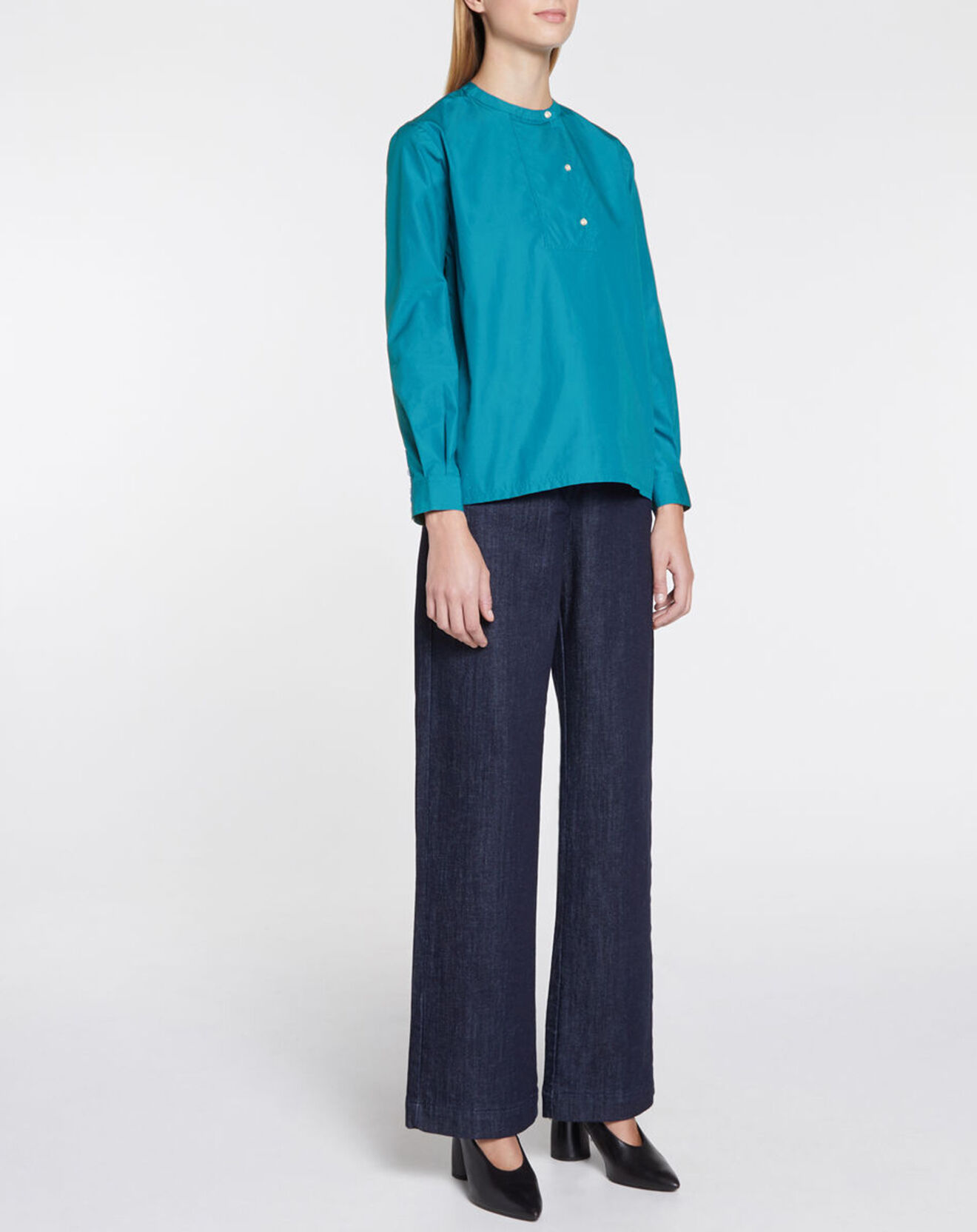Galeries Lafayette Blouse droite en Coton Genoise bleu moyen