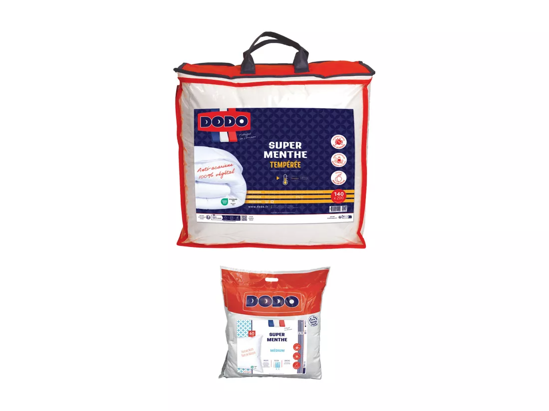 Pack DODO couette 140 x 200 cm + 1 oreiller 60 x 60 cm - anti-acariens naturel - MENTHOL PROTECT