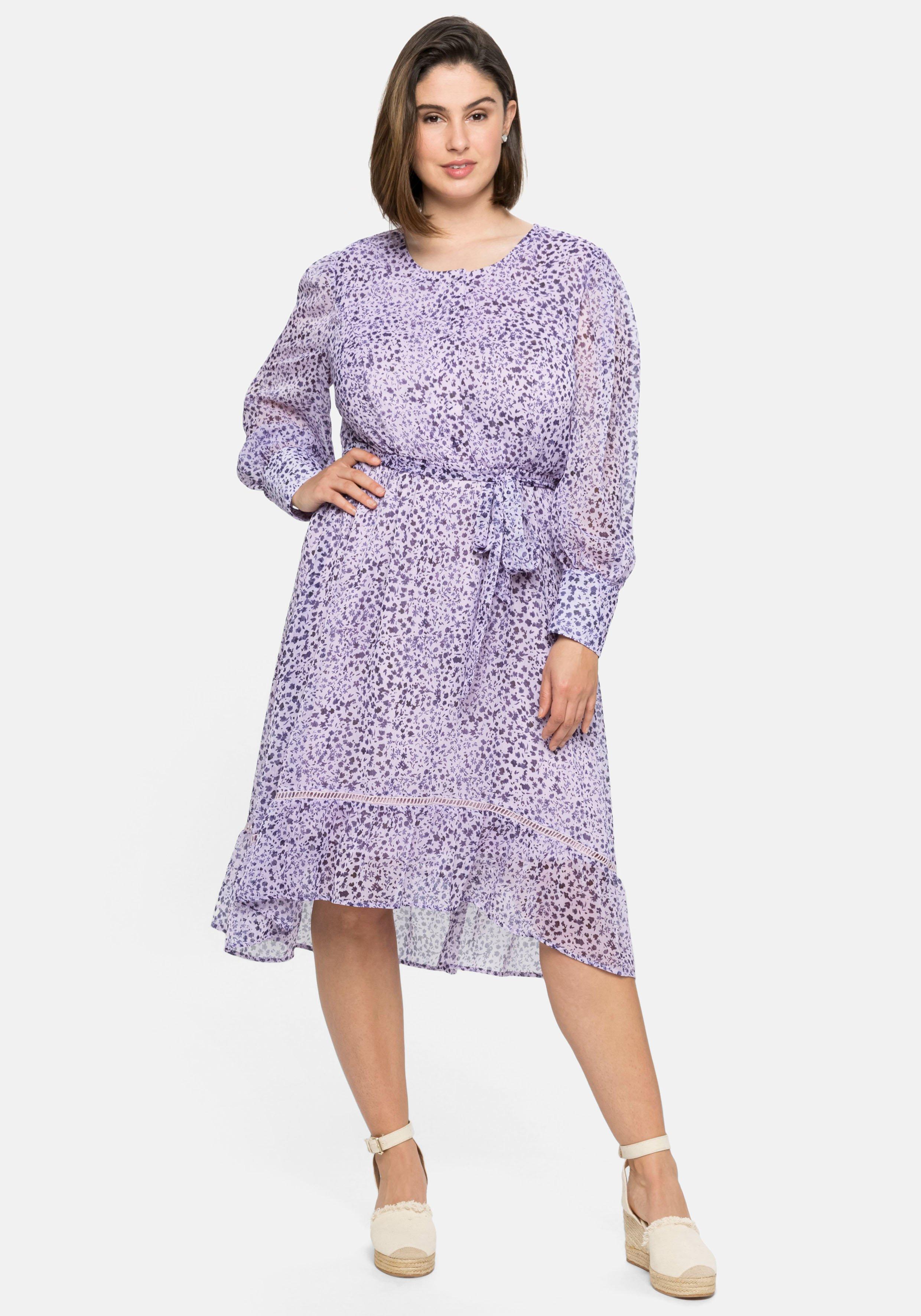 Chiffonkleid mit Alloverprint und Bindeband