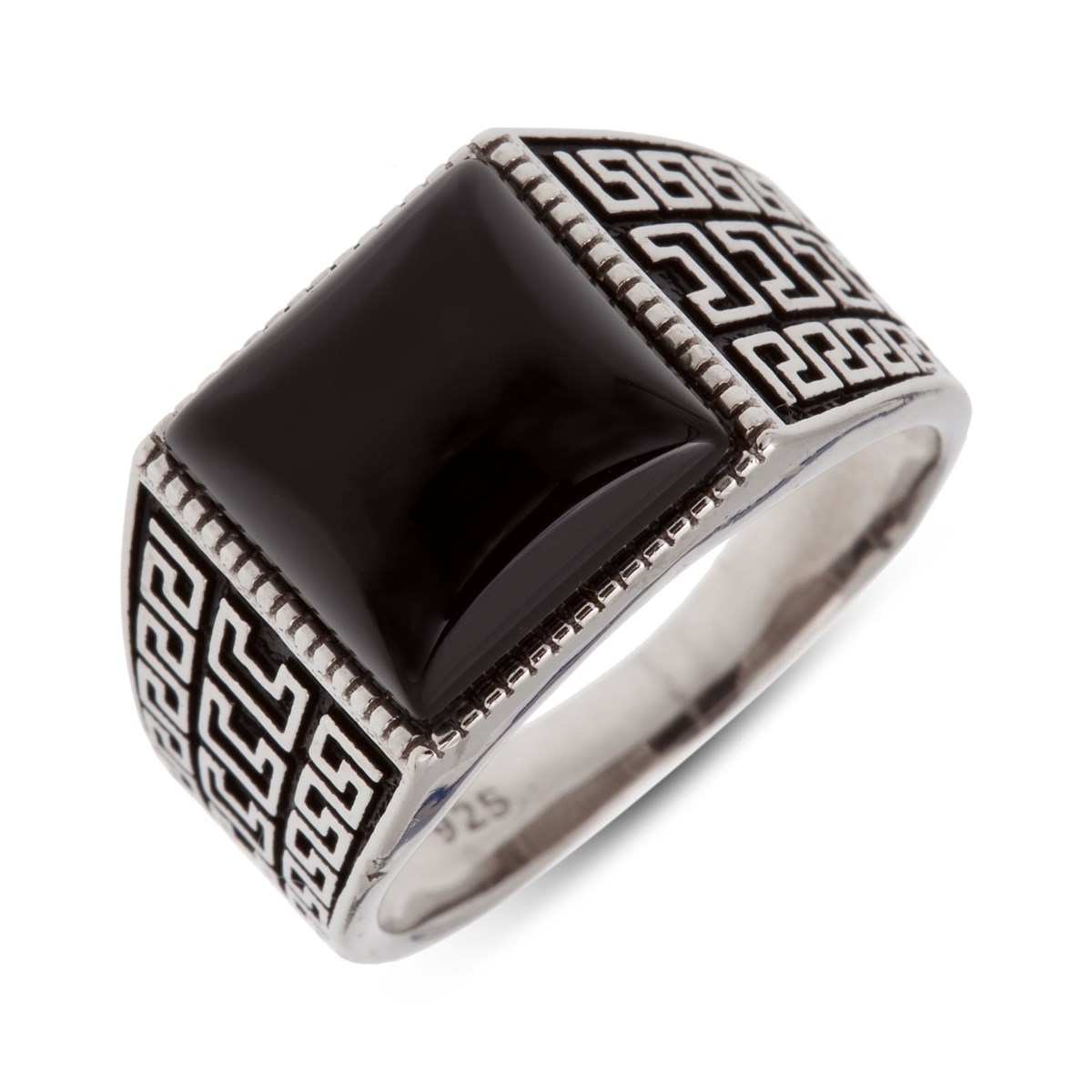Bague argent rhodié en pierre d'onyx forme carré
