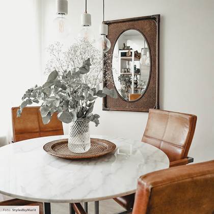 by fonQ Marble Eettafel Marmer - Ã 105 cm - Wit/Goud