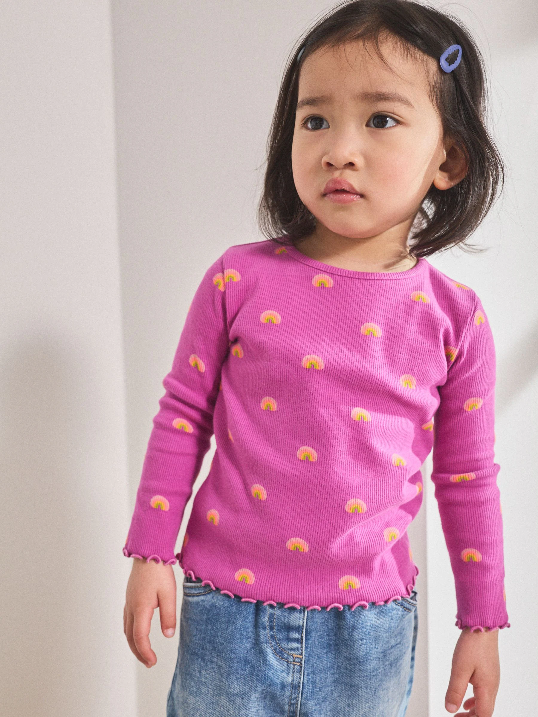Paars met regenboog - Geribbeld T-shirt met lange mouwen (3mnd-7jr)